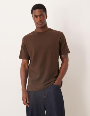 Basic-T-Shirt in Braun mit Regular-Fit-Schnitt und Waffelstruktur-Brown Brown XL