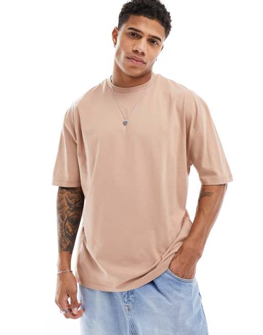ASOS DESIGN – Basic-T-Shirt in Hellbraun mit Oversize-Schnitt