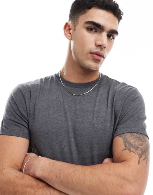 ASOS DESIGN – Basic-T-Shirt in meliertem Anthrazit mit Rundhalsausschnitt, 2 von 4