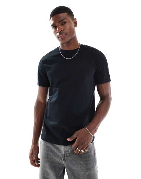 ASOS DESIGN – Basic-T-Shirt in Schwarz mit Regular-Fit-Schnitt und umgeschlagenen Ärmeln - view 1