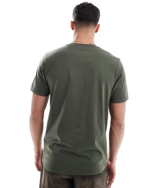 ASOS DESIGN - Basic - T-shirt met ronde hals en omgeslagen mouwen in kaki, 3 van 4