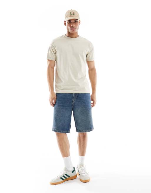 ASOS DESIGN - Basic T-shirt met ronde hals en omgeslagen mouwen in stone, 4 van 4