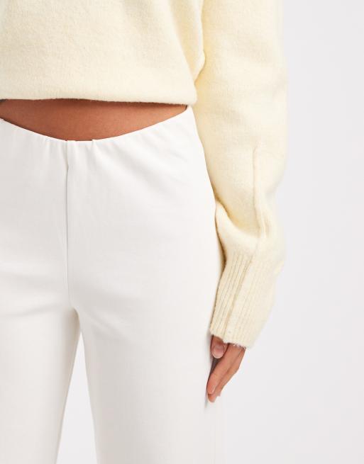 ASOS DESIGN basic wide leg interlock jersey trouser in ivory, 2 of 5