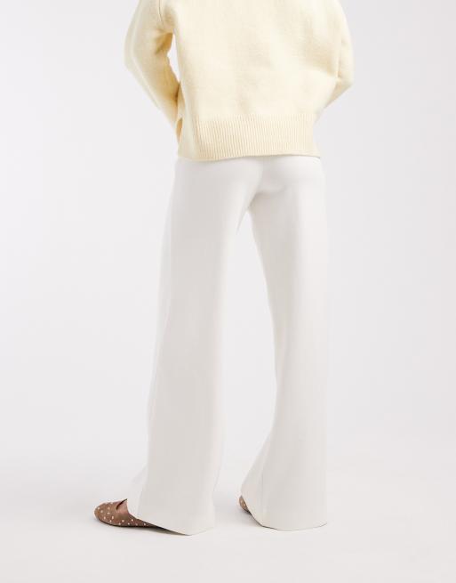 ASOS DESIGN basic wide leg interlock jersey trouser in ivory, 3 of 5