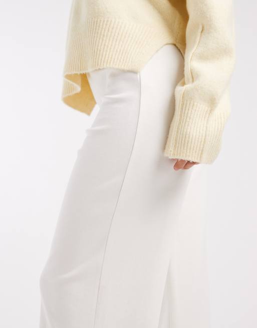 ASOS DESIGN basic wide leg interlock jersey trouser in ivory, 4 of 5