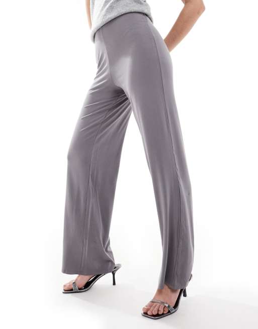 ASOS DESIGN basic wide leg jersey pants in gray