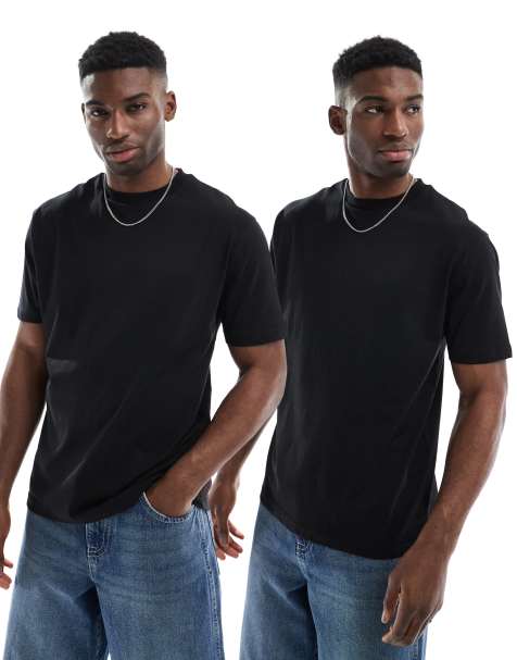ASOS DESIGN Essentials 2 pack relaxed t-shirts in black