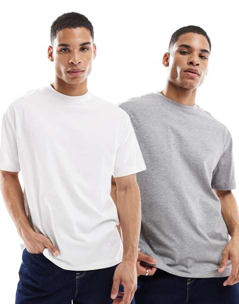 ASOS DESIGN Essentials 2 pack relaxed t-shirt in grey and white