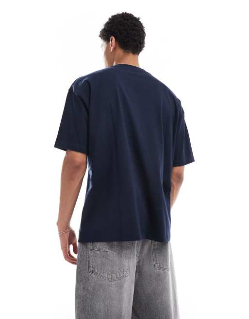 ASOS DESIGN – Basic – Zestaw 2 T-shirtów oversize w kolorach granatowym i szarobeżowym, 3 z 4