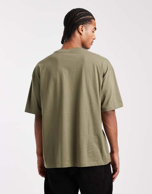 ASOS DESIGN – Basic – Zestaw 2 T-shirtów oversize w kolorze szarobeżowym i khaki , 3 z 5