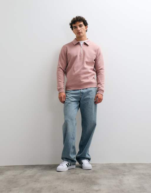 ASOS DESIGN básicos polo holgado con cremallera de un cuarto en rosa, 3 de 5