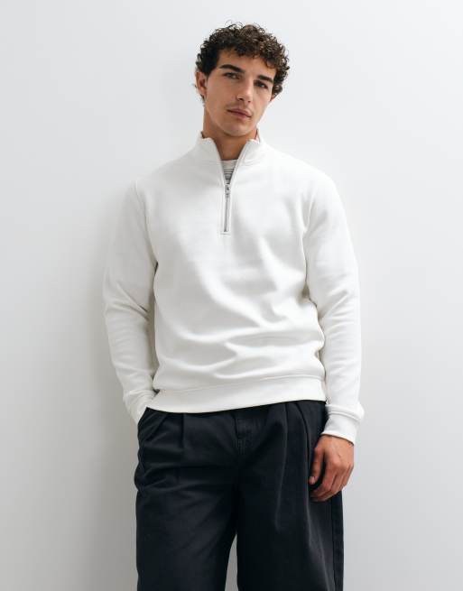 ASOS DESIGN básicos sudadera de corte estándar con media cremallera en color crema, 1 de 5
