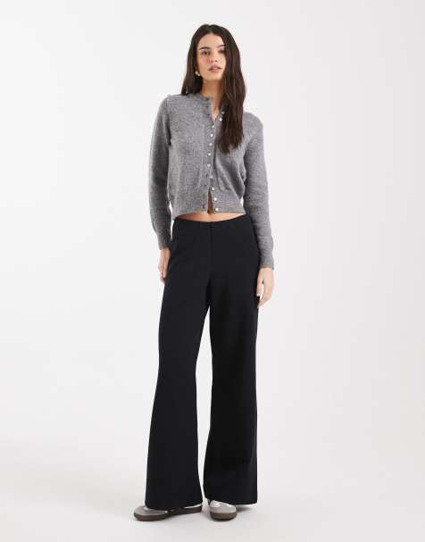 ASOS DESIGN basics wide leg interlock jersey pants in black - view 1
