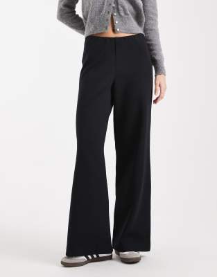 Asos Design Basics Wide Leg Interlock Jersey Pants In Black