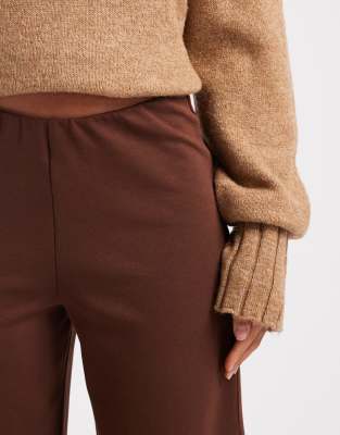 Asos Design Basics Wide Leg Interlock Jersey Pants In Brown