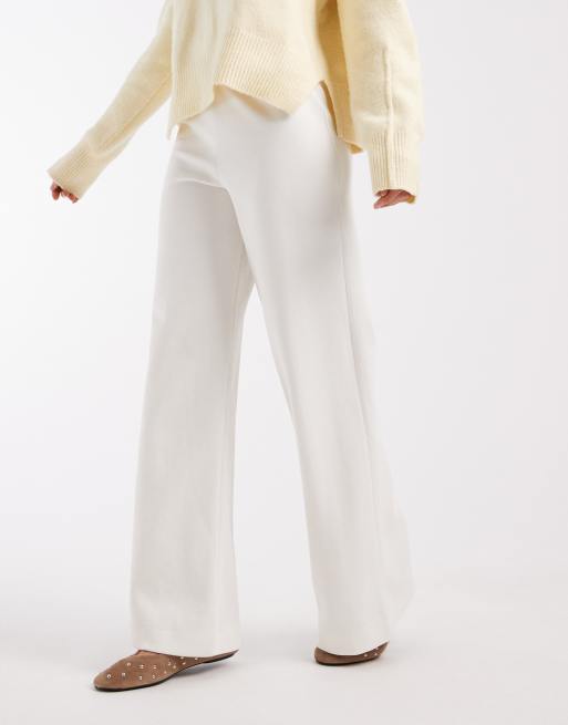 ASOS DESIGN basics wide leg interlock jersey pants in ivory, 5 of 5