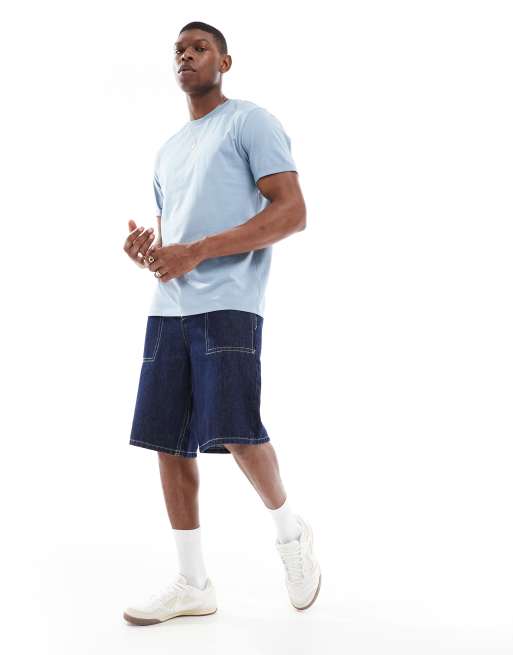 ASOS DESIGN - Basisdele - Blå T-shirt med rund hals og ærmer med opsmøg, 2 af 4