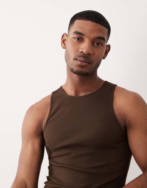 ASOS DESIGN - Basisdele - Brun tætsiddende overdel i ribstrik - view 1