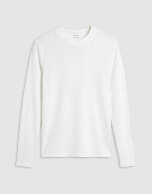 ASOS DESIGN - Basisdele - Hvid tætsiddende T-shirt i ribstrik med lange ærmer, 6 af 7