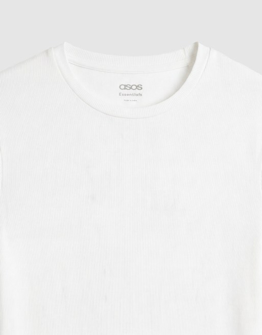 ASOS DESIGN - Basisdele - Hvid tætsiddende T-shirt i ribstrik med lange ærmer, 8 af 9