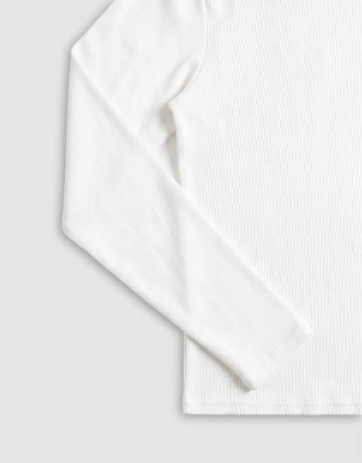 ASOS DESIGN - Basisdele - Hvid tætsiddende T-shirt i ribstrik med lange ærmer, 9 af 9