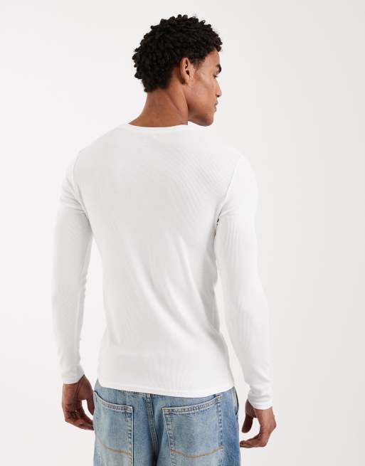 ASOS DESIGN - Basisdele - Hvid tætsiddende T-shirt i ribstrik med lange ærmer, 3 af 5