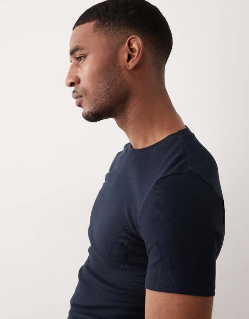 ASOS DESIGN - Basisdele - Marineblå ribstrikket tætsiddende T-shirt, 5 af 5