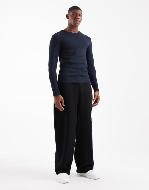 ASOS DESIGN - Basisdele - Marineblå tætsiddende T-shirt med lange ærmer i ribstrik , 2 af 5