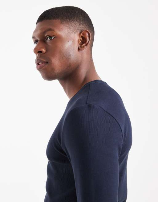 ASOS DESIGN - Basisdele - Marineblå tætsiddende T-shirt med lange ærmer i ribstrik , 4 af 5