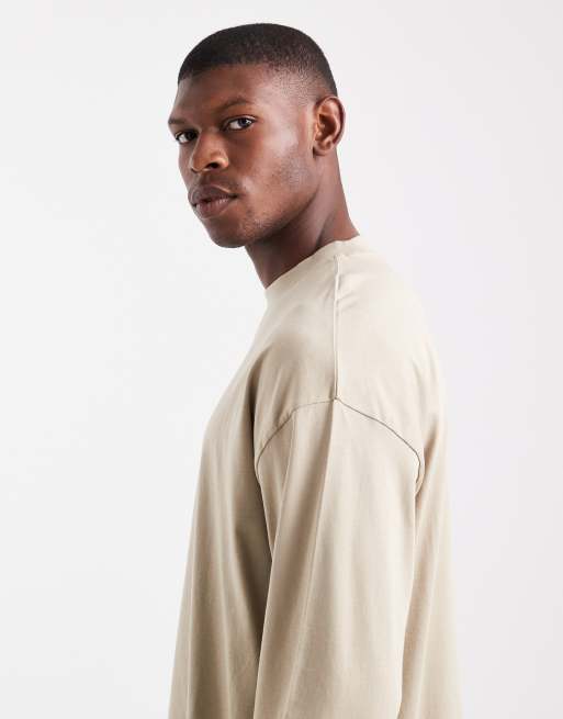 ASOS DESIGN - Basisdele - Oversized beige T-shirt med lange ærmer, 4 af 5