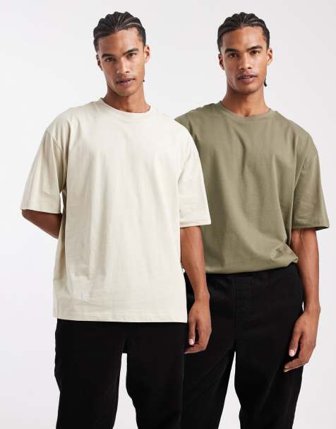 ASOS DESIGN - Basisdele - Pakke med 2 oversized T-shirts i beige/kakigrøn - view 1