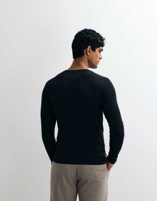 ASOS DESIGN - Basisdele - Sort tætsiddende T-shirt med lange ærmer i ribstrik, 5 af 5