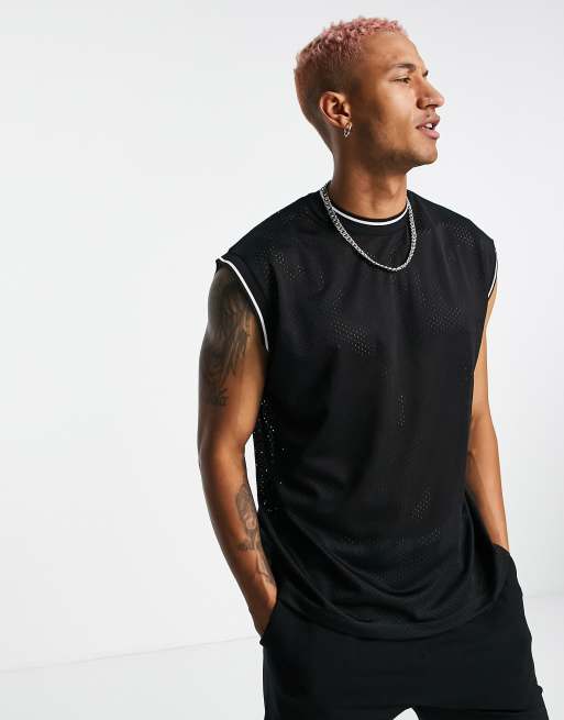 ASOS DESIGN basketball tank in black mesh fabric