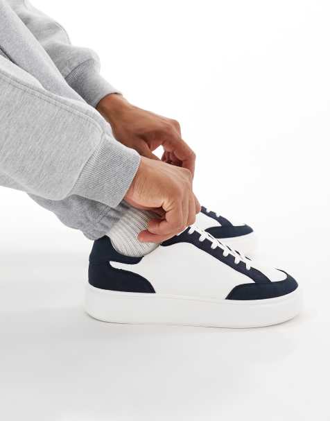 ASOS DESIGN - Baskets à lacets avec empiècements marine - Blanc - view 1