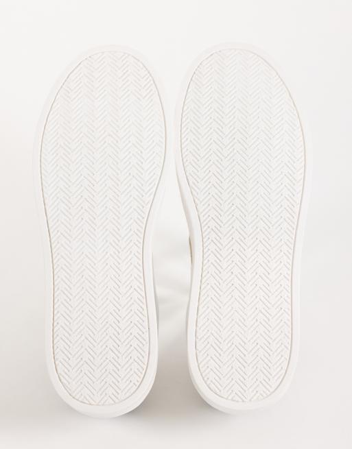 ASOS DESIGN baskets à lacets avec encoche au talon noire et détail en daim couleur pierre, en cuir blanc, 5 de 5