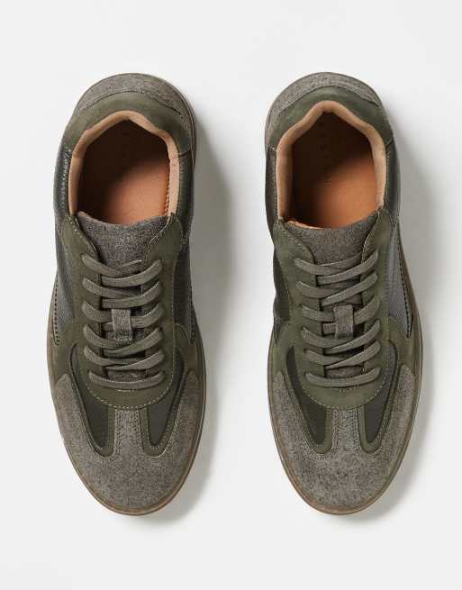 ASOS DESIGN - Baskets à lacets en cuir avec empiècements en daim et semelle en gomme - Kaki, 3 de 3