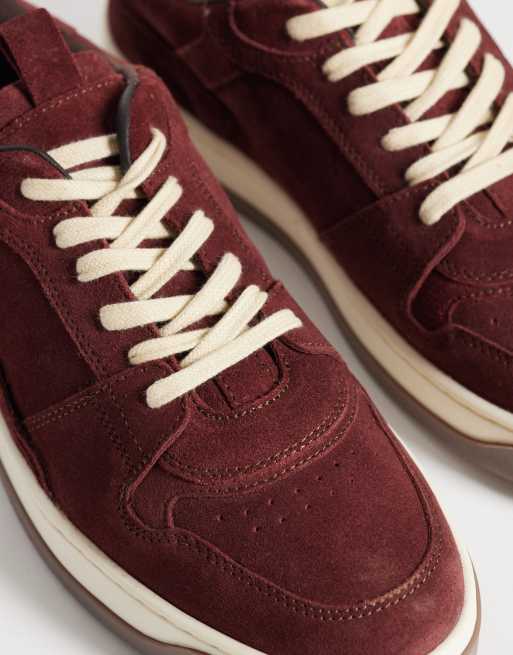 ASOS DESIGN - Baskets à lacets en daim avec empiècements et détails blanc cassé - Bordeaux, 3 de 5