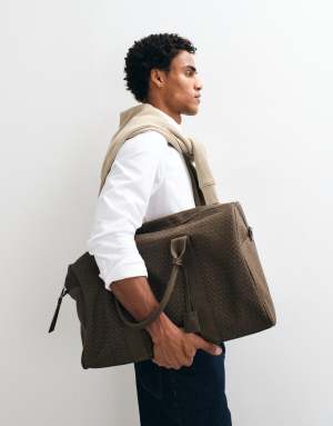 ASOS DESIGN basketweave holdall bag in brown