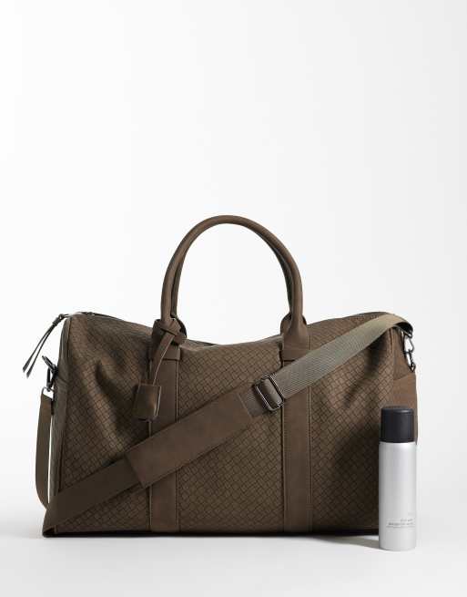 ASOS DESIGN basketweave holdall bag in brown, 2 of 4