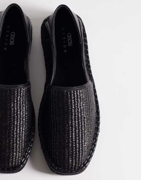 ASOS DESIGN – Bast-Espadrilles in Schwarz mit Leisten-Detail - view 1