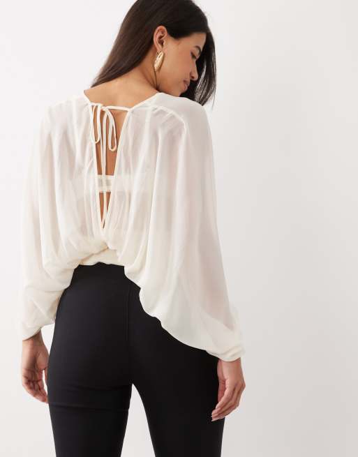 ASOS DESIGN bat wing chiffon blouse in ecru, 2 of 4