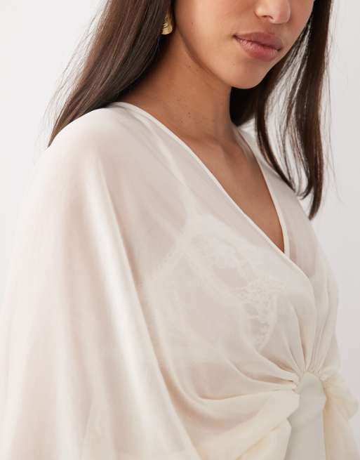 ASOS DESIGN bat wing chiffon blouse in ecru, 4 of 4