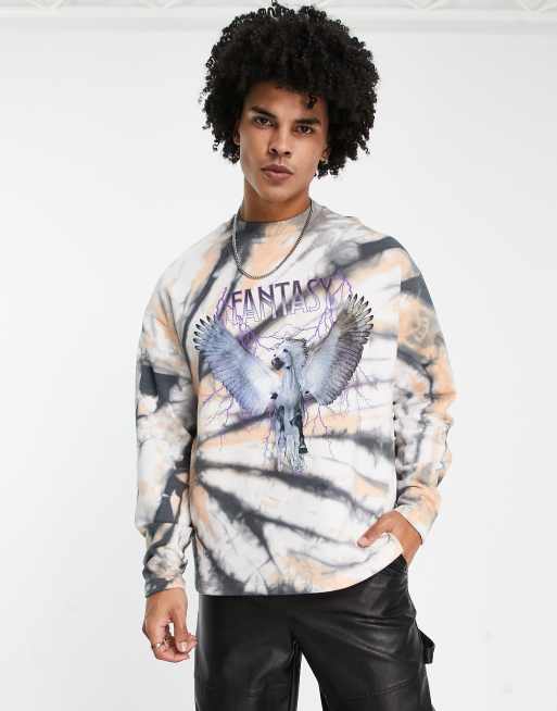 ASOS DESIGN – Batikmönstrad oversize sweatshirt med grunge-tryck