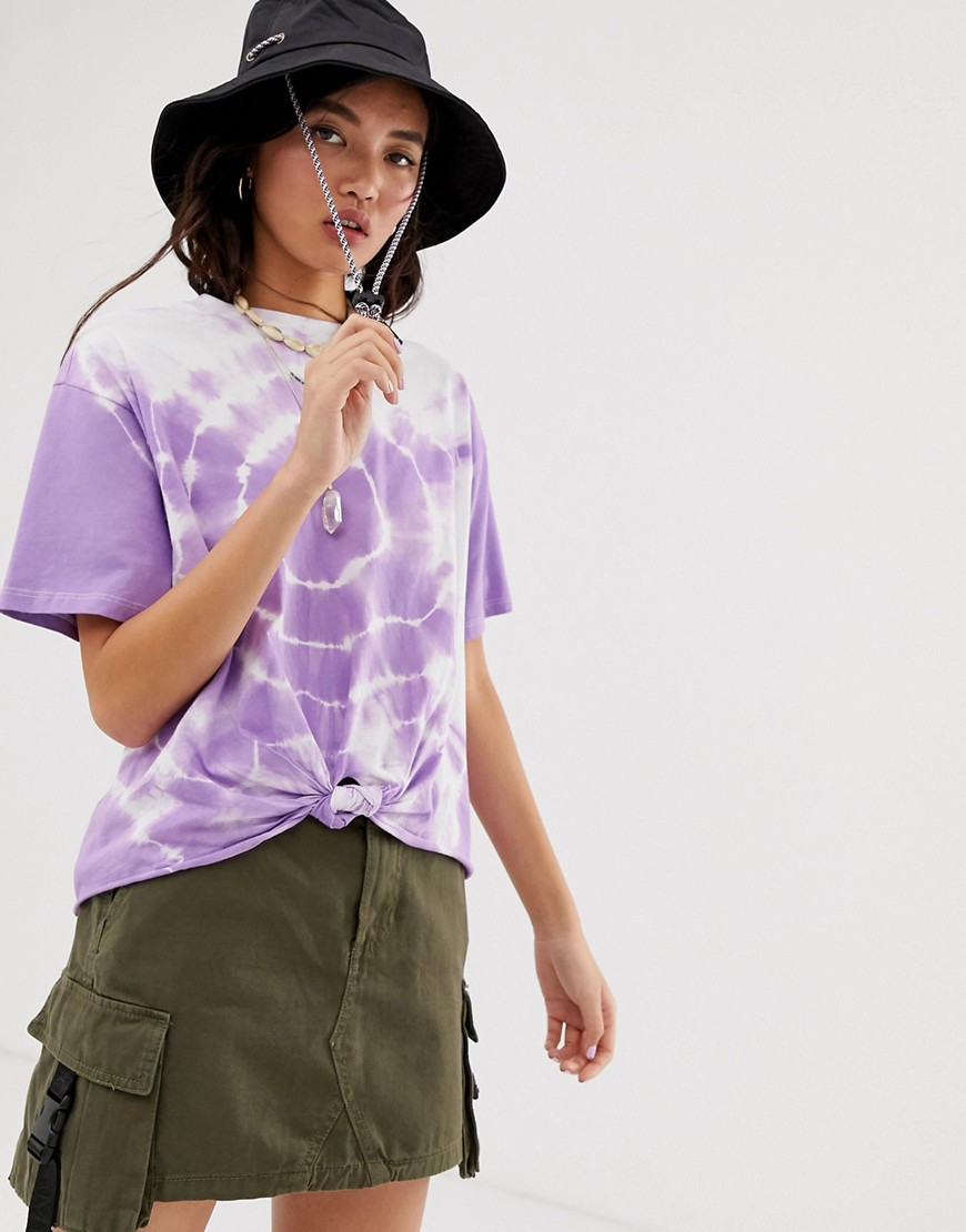 ASOS DESIGN – Batikmönstrad oversize-t-shirt med knut framtill-Lila