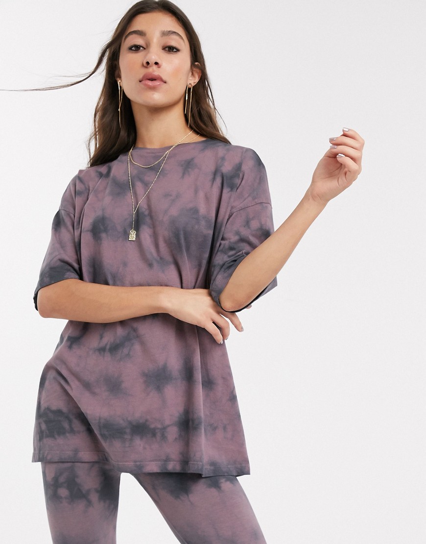 ASOS DESIGN – Batikmönstrad t-shirt i oversize, set-Rosa