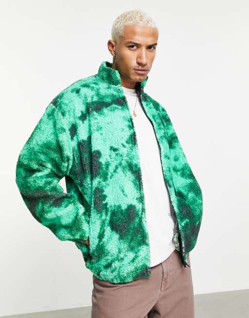 ASOS DESIGN – Batikmönstrad träningsjacka i teddy och oversize