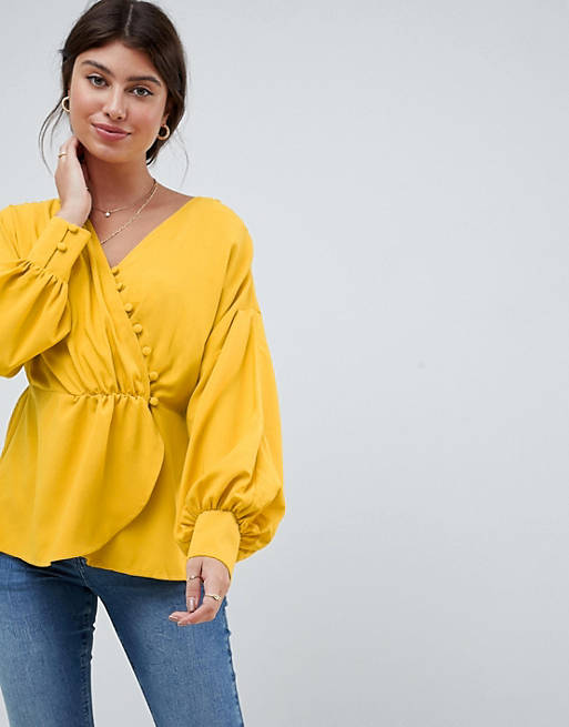 ASOS DESIGN batwing blouse with asymmetric button detail | ASOS