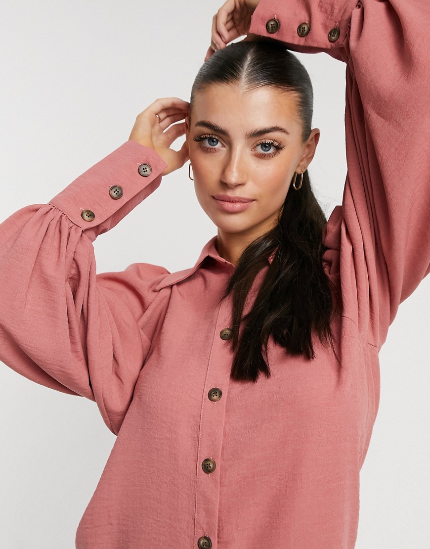 ASOS DESIGN batwing blouse with horn buttons in pink