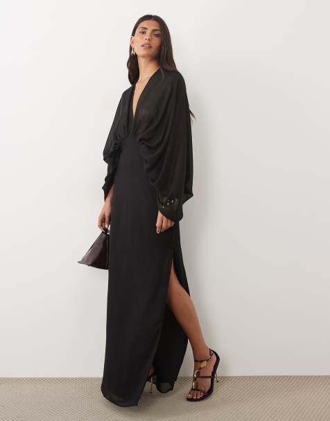 ASOS DESIGN batwing chiffon maxi dress in black - view 1