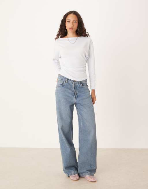 ASOS DESIGN batwing cinched slash neck draped top in blue